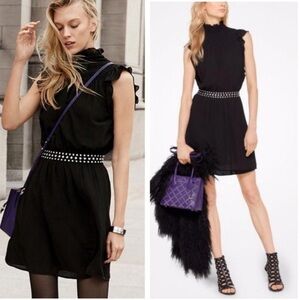 Michael Kors - Black Studded Ruffled Chiffon Dress